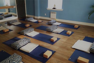 Yoga studio set up for prenatal yoga