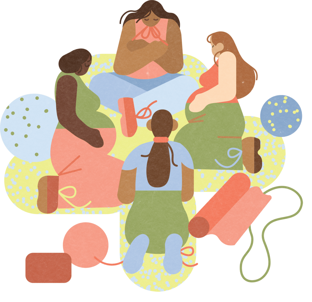 Illustration of women sitting in a circle in a class
