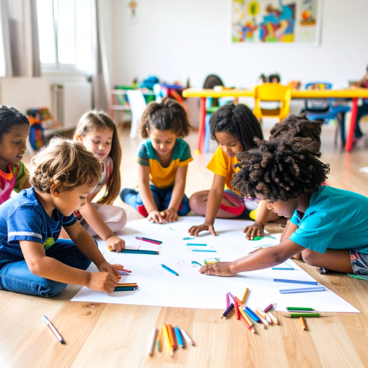 Pre-school children painting together | pre-school development